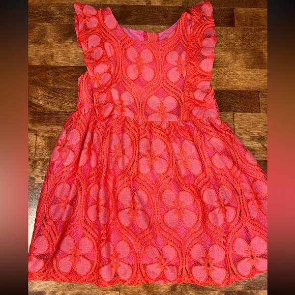 NWT Pink Lace Ruffle-Sleeve Dress 18 Months Osh Kosh’s Genuine Kid, Barbie pink - Picture 2 of 10
